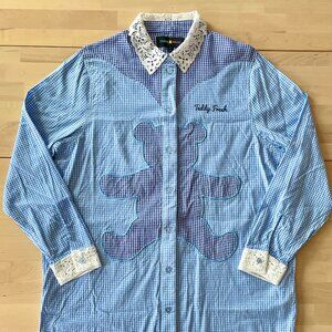 Teddy Fresh Women's Blue Button-Up Gingham Shirt Dress size S/M NWOT NEW